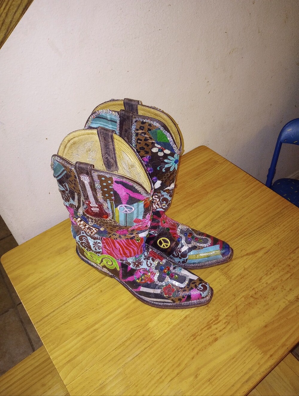 Old West Leather Rieker Multicolor Patchwork Embellished Women's Cowboy Boots